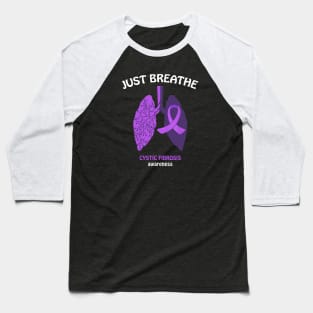 Just Breathe Purple Ribbon CF Cystic Fibrosis Awareness Baseball T-Shirt